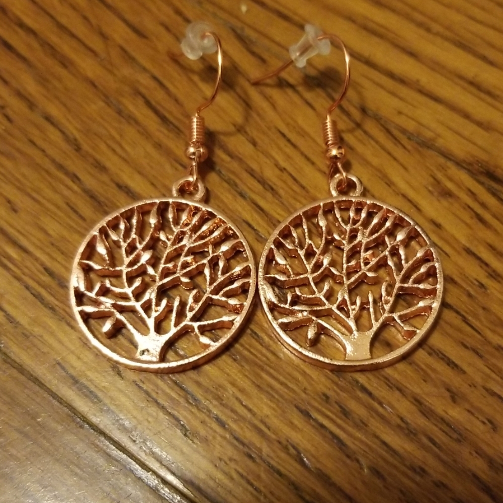 Copper Colored Tree Earrings